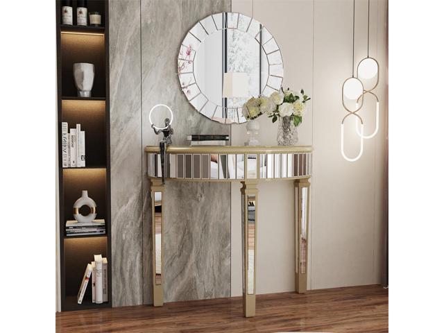 3 Legged Silver Mirrored Console Table With Champagne Edge Modern Vanity Make up Table