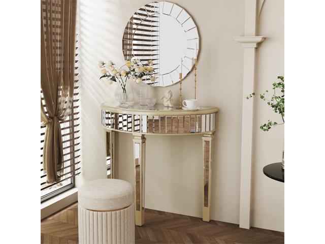 3 Legged Silver Mirrored Console Table With Champagne Edge Modern Vanity Make up Table