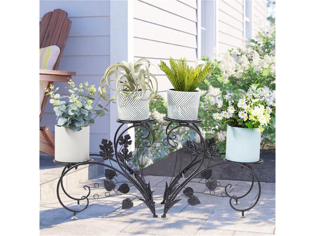 4 Tier Black Metal Plant Stand Multiple Flower Pot Holder Shelves Display Garden Indoor Outdoor