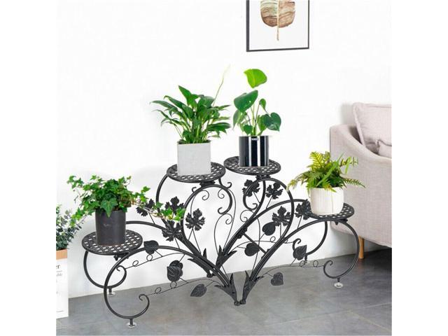4 Tier Black Metal Plant Stand Multiple Flower Pot Holder Shelves Display Garden Indoor Outdoor