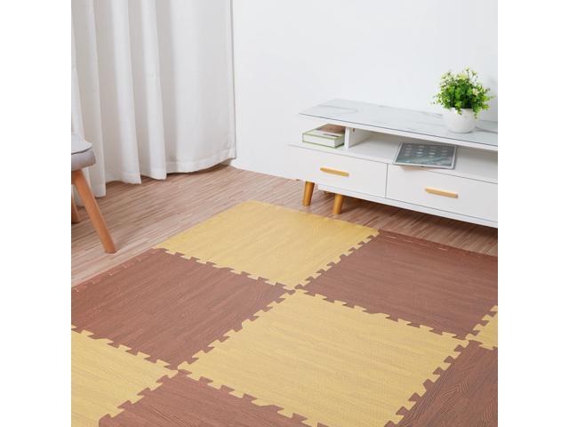 12 Tile Thick Wood Grain Floor Mats Foam Interlocking Flooring Mats Tile Brown