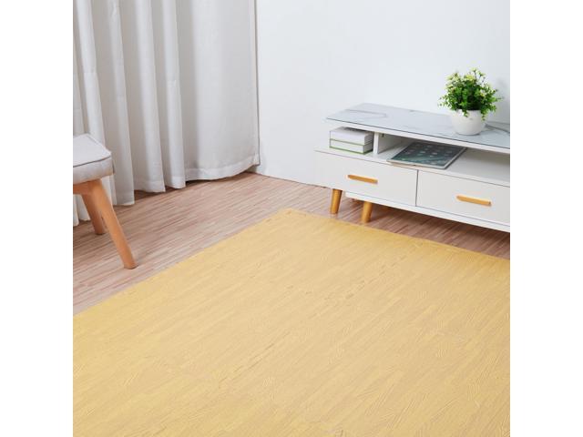 12 Tile Thick Wood Grain Floor Mats Foam Interlocking Flooring Mats Tile Brown Yellow