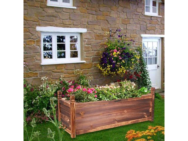 Solid Pine Wood Outdoor Raised Garden Bed Large Wood Planter Grow Box for Flowers Vegetables
