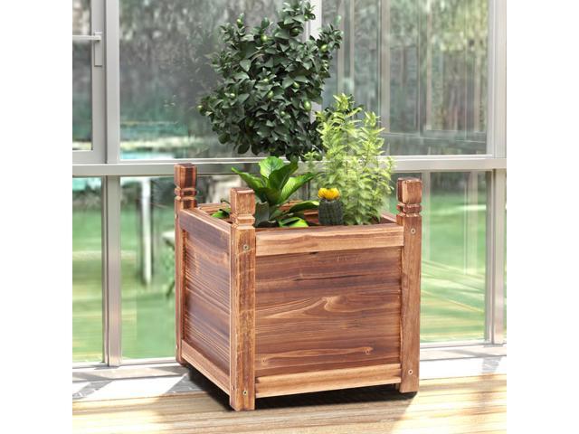 Solid Pine Wood Outdoor Raised Garden Bed Large Wood Planter Grow Box for Flowers Vegetables