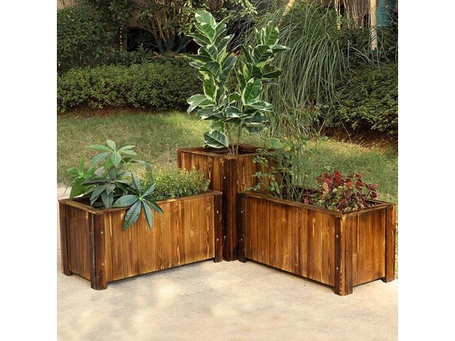Solid Pine Wood Outdoor Raised Garden Bed Large Wood Planter Grow Box for Flowers Vegetables