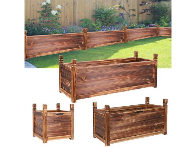Solid Pine Wood Outdoor Raised Garden Bed Large Wood Planter Grow Box for Flowers Vegetables