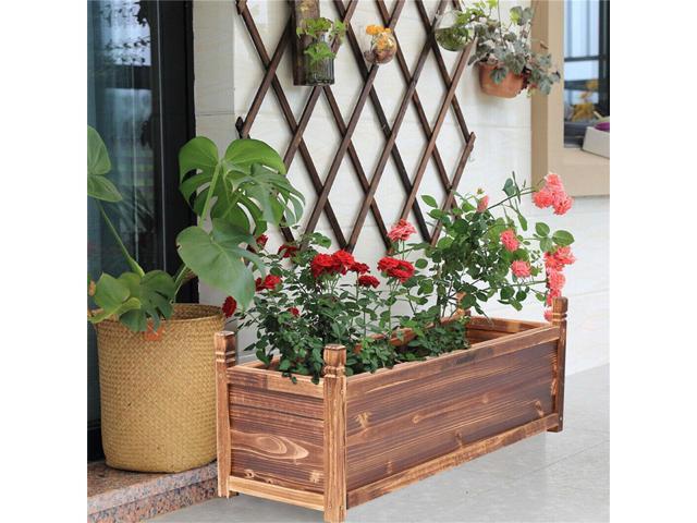 Solid Pine Wood Outdoor Raised Garden Bed Large Wood Planter Grow Box for Flowers Vegetables