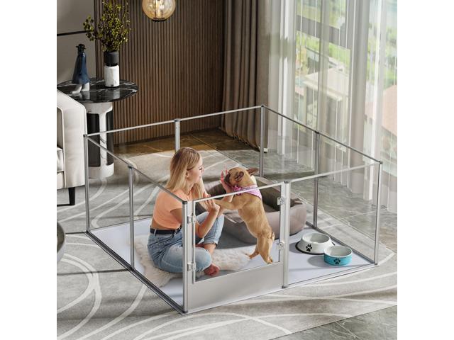 XXL 3 in1 Foldable Crystal Clear Acrylic Dog Whelping Playpen Box Pet Birth Kennel w Waterproof Mat
