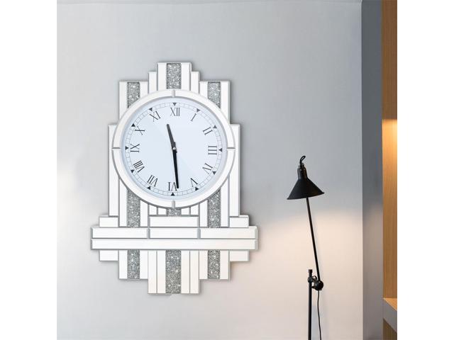 Large Modern Crushed Diamond Silver Mirrored Crystal Clock Vintage wall Clock