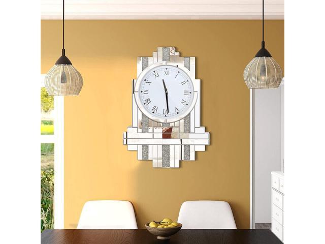 Large Modern Crushed Diamond Silver Mirrored Crystal Clock Vintage wall Clock