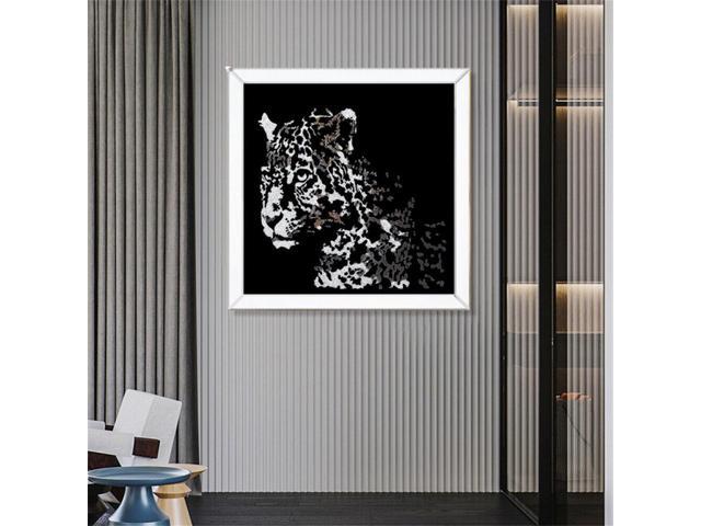 3D Diamond Leopard Pattern Wall Art Crystal Mirror Glass Hanging Mirror Art Painting Decor 40 cm