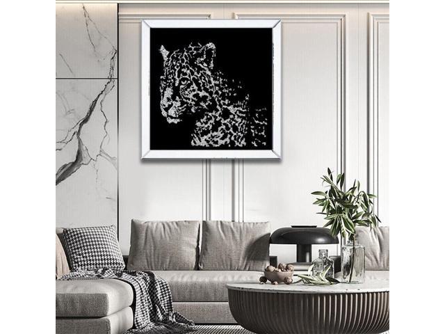 3D Diamond Leopard Pattern Wall Art Crystal Mirror Glass Hanging Mirror Art Painting Decor 40 cm