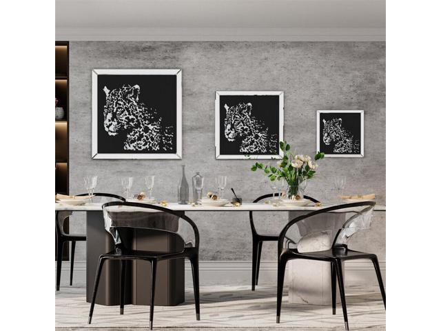 3D Diamond Leopard Pattern Wall Art Crystal Mirror Glass Hanging Mirror Art Painting Decor 40 cm