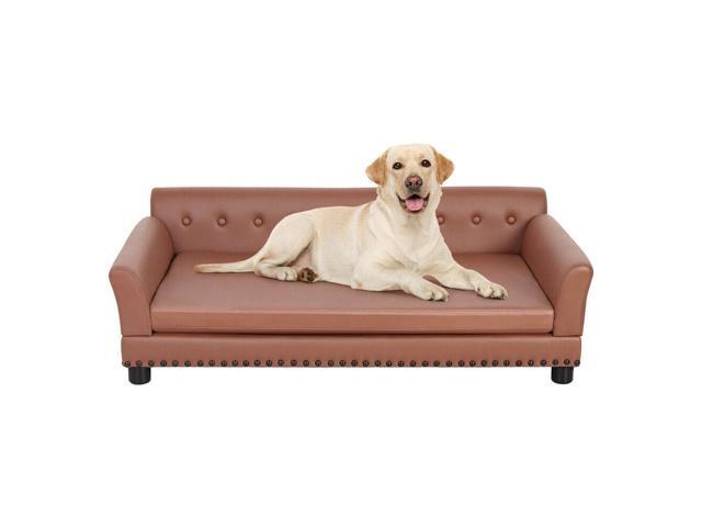 Luxury Tech Leather Pet Sofa Waterproof Dog Lounge Bed with Removable Cushion Easy To Clean