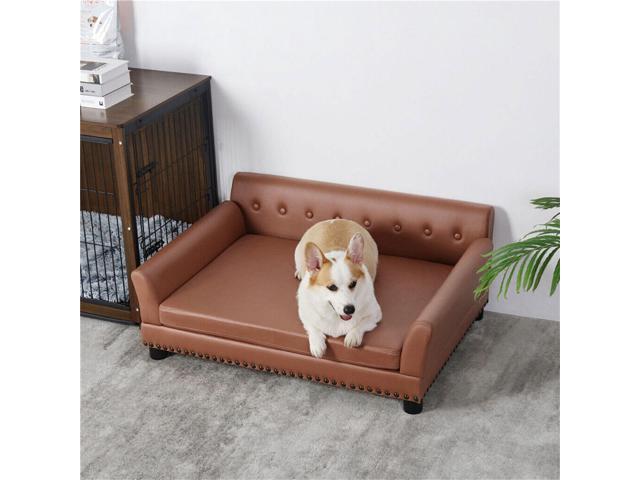 Luxury Tech Leather Pet Sofa Waterproof Dog Lounge Bed with Removable Cushion Easy To Clean