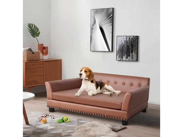 Luxury Tech Leather Pet Sofa Waterproof Dog Lounge Bed with Removable Cushion Easy To Clean