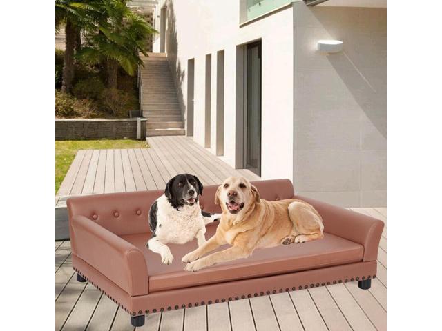Luxury Tech Leather Pet Sofa Waterproof Dog Lounge Bed with Removable Cushion Easy To Clean Extra Large
