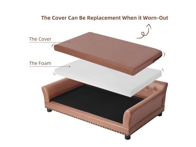 Luxury Tech Leather Pet Sofa Waterproof Dog Lounge Bed with Removable Cushion Easy To Clean Extra Large
