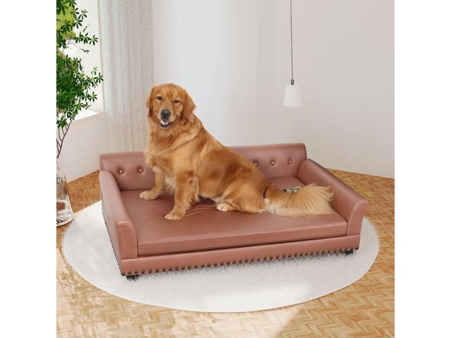 Luxury Tech Leather Pet Sofa Waterproof Dog Lounge Bed with Removable Cushion Easy To Clean Extra Large