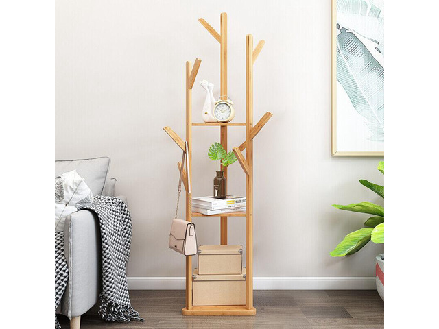 Heavy Duty Corner Clothes Hanger Wooden Coat Rack Tree-Shaped Coat Stand for Hallway Bedroom Entryway