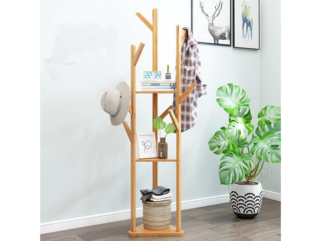 Heavy Duty Corner Clothes Hanger Wooden Coat Rack Tree-Shaped Coat Stand for Hallway Bedroom Entryway