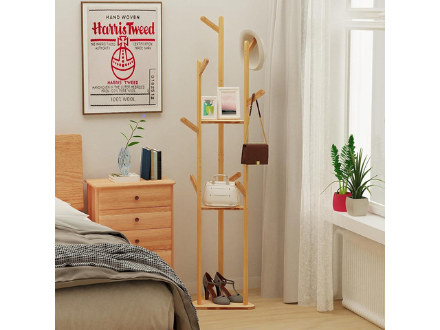 Heavy Duty Corner Clothes Hanger Wooden Coat Rack Tree-Shaped Coat Stand for Hallway Bedroom Entryway