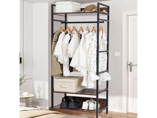 Rustic Entryway Clothes Rack Industrial Garment Rail Freestanding Closet Organizer with Storage Shelves