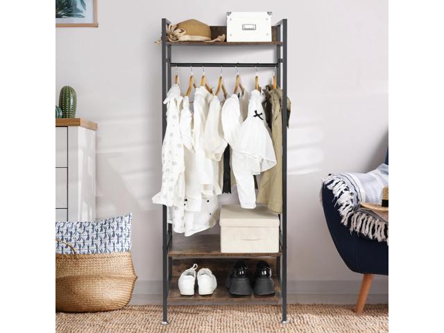 Rustic Entryway Clothes Rack Industrial Garment Rail Freestanding Closet Organizer with Storage Shelves
