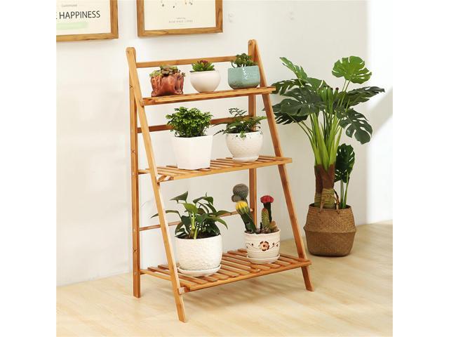 Natural Bamboo Plant Hanging Stand 3-Tier Wooden Flowers Rack Garden Plant Stairs Balcony Shelf Deco Storage Shelf