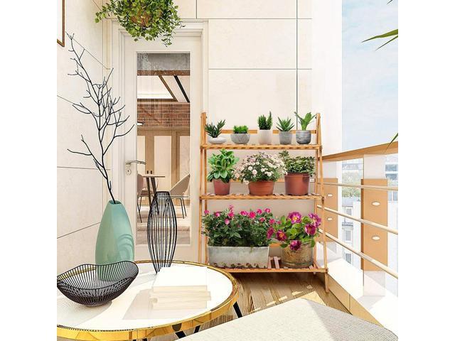 Natural Bamboo Plant Hanging Stand 3-Tier Wooden Flowers Rack Garden Plant Stairs Balcony Shelf Deco Storage Shelf