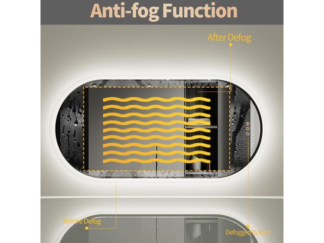 48 x 24 Inch Oval LED Smart Bathroom Mirror Anti-Fog Bathroom Led Vanity Make up Mirror Backlit Wall Mirror Dimmable Lights with Memory Function