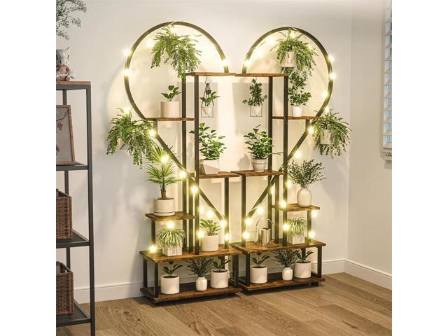 2PCS Jumbo Large Heart-Shape Outdoor Garden Patio Plant Ladder Stand Flower Shelf Basket Hanging Rack