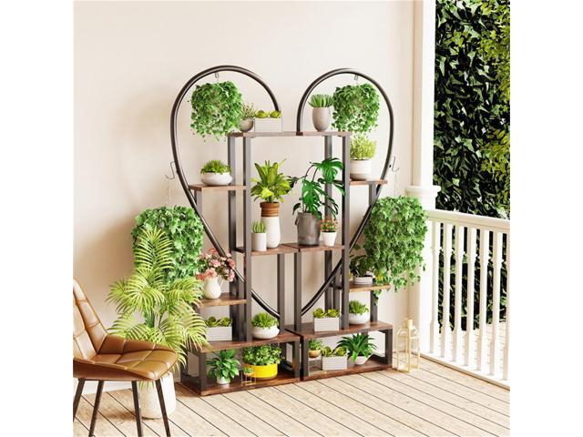 2PCS Jumbo Large Heart-Shape Outdoor Garden Patio Plant Ladder Stand Flower Shelf Basket Hanging Rack
