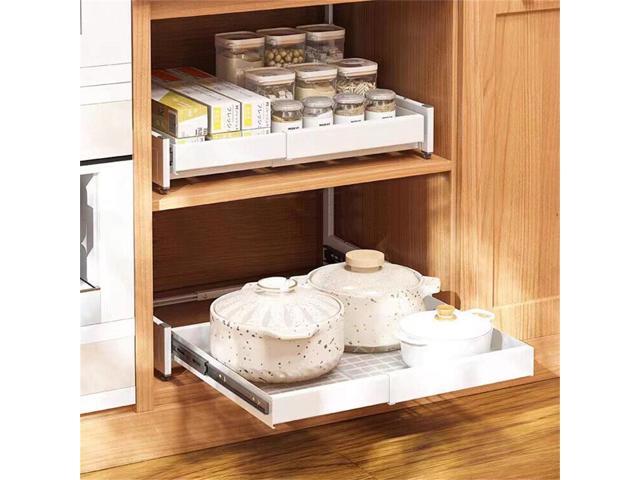 Dual-Track Pull Out Cabinet Organizer Dish Drying Shelf Slide Out Pantry Drawer