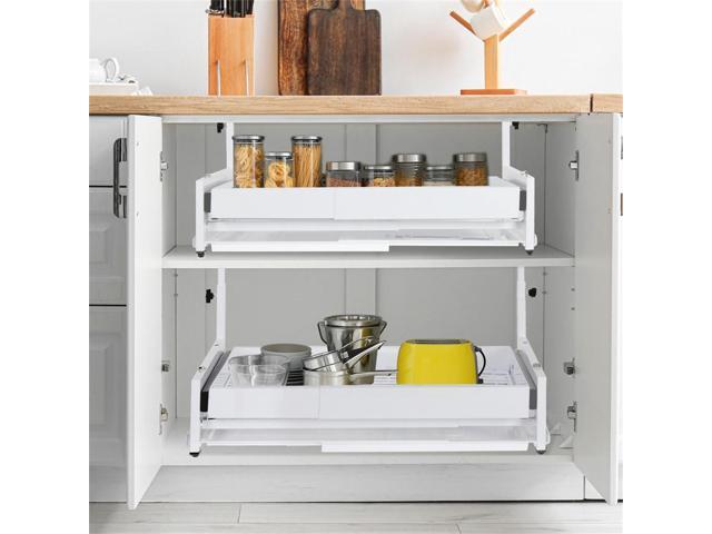 Dual-Track Pull Out Cabinet Organizer Dish Drying Shelf Slide Out Pantry Drawer