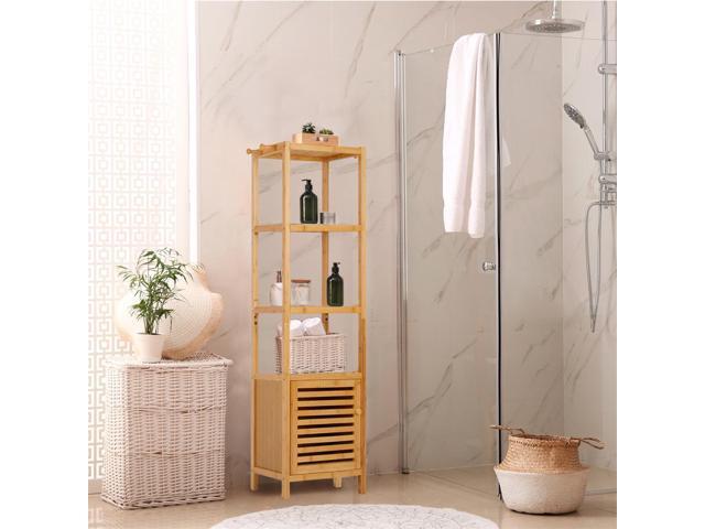 140cm high natural bamboo Bathroom Cabinet Shelf Storage Cabinet Corner Tower Rack Clothes Organizer