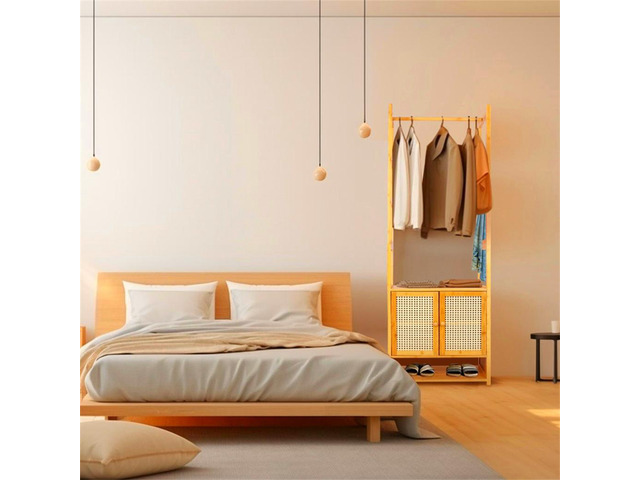 Integrated Clothes Rack Standing Gament Hanging Rack Coat Storage Wardrobe Closet with Shoe Storage Cabinet Shelves Hanging Bars