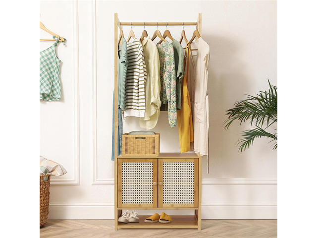 Integrated Clothes Rack Standing Gament Hanging Rack Coat Storage Wardrobe Closet with Shoe Storage Cabinet Shelves Hanging Bars