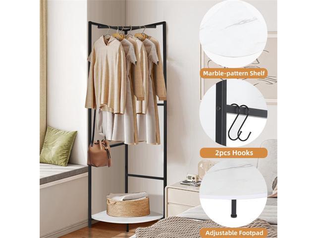 UNHO Heavy Strong Metal Entryway Coat Stand Hall Tree Corner Garment Rack Clothes Hanging Shelf with Hanging Rail Hook shelf