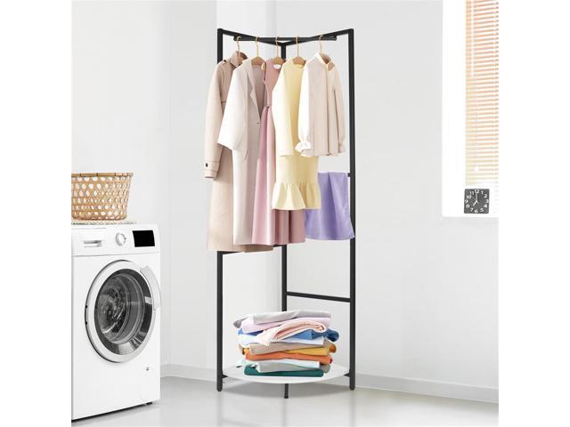 UNHO Heavy Strong Metal Entryway Coat Stand Hall Tree Corner Garment Rack Clothes Hanging Shelf with Hanging Rail Hook shelf
