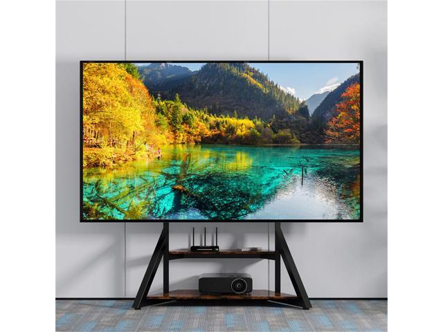 Reinforced Floor TV Stand Heavy Duty TV Mount Bracket Height Adjustable with 2 Tiers Wood Storage Shelf for 65-100 Inch LCD LED Flat TV