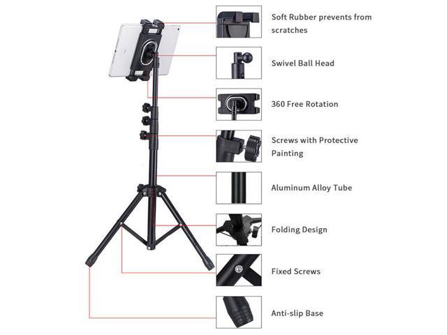 Portable Tablet Tripod Stand Mobile Phone Holder Height Adjustable 360 Rotating For 4.5-12.9 Phone Tablet