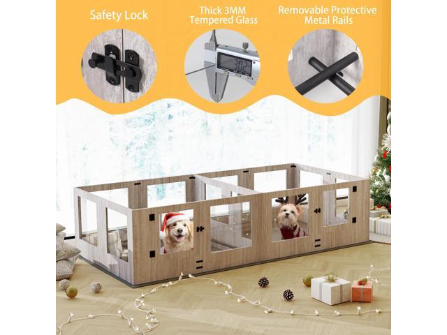 Safest Tempered Glass Puppy Whelping Pen Box Wood Dog Cage Shatter-proof Dog Exercise Playpen with Waterproof Fertility Pad XX-Large