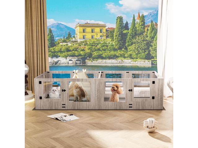 Safest Tempered Glass Puppy Whelping Pen Box Wood Dog Cage Shatter-proof Dog Exercise Playpen with Waterproof Fertility Pad XX-Large
