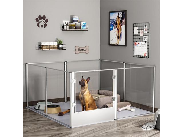Highten 8 Clear Panels Acrylic Dog Playpen Pet Whelping Box Exercise Fence with Waterproof Pad