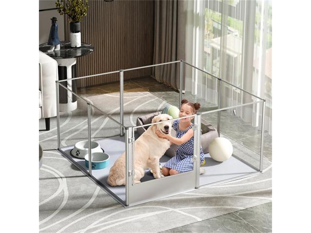 Highten 8 Clear Panels Acrylic Dog Playpen Pet Whelping Box Exercise Fence with Waterproof Pad
