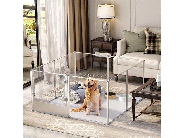 Highten 8 Clear Panels Acrylic Dog Playpen Pet Whelping Box Exercise Fence with Waterproof Pad