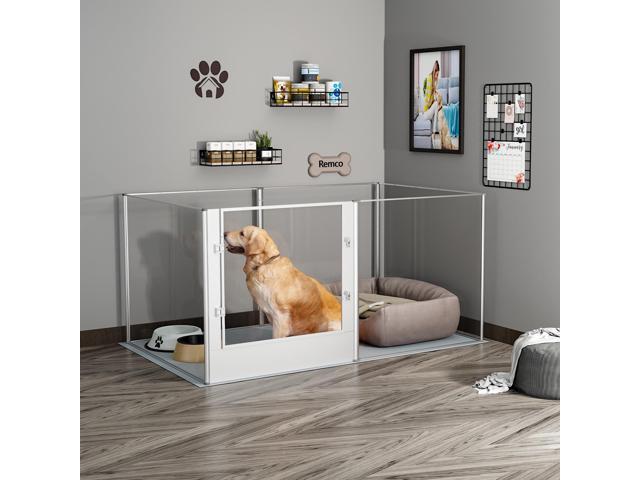 UNHO Highten 6 Clear Panels Acrylic Dog Playpen Pet Whelping Box Exercise Fence with Waterproof Pad
