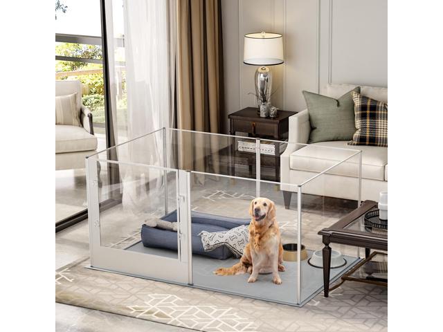 UNHO Highten 6 Clear Panels Acrylic Dog Playpen Pet Whelping Box Exercise Fence with Waterproof Pad
