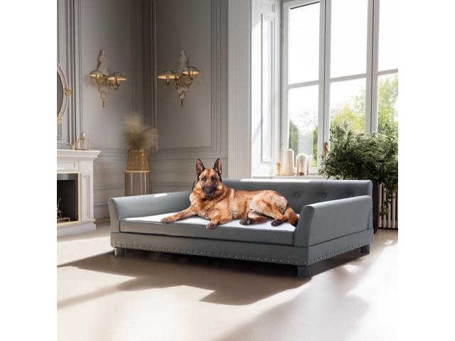 Large Elevated Dog Sofa Bed Microfiber Leather Couch Pet Sleep Joint Support Bed with Copper Nail